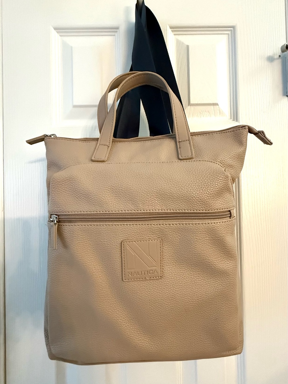 Nautica Beige/Tan Pebbled PU Vegan Leather Backpack Tote